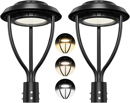 2Pack LED Post Top Light with Photocell, 60W 48W 36W Adjustable, 9000LM Adjustable CCT 3000/4000/5000K Outdoor Pole Lights, IP65 Waterproof Commercial