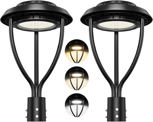 2Pack LED Post Top Light with Photocell, 60W 48W 36W Adjustable, 9000LM Adjustable CCT 3000/4000/5000K Outdoor Pole Lights, IP65 Waterproof Commercial