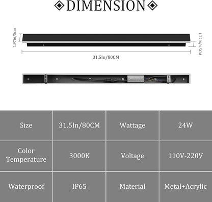 2 Pack 31.5inch Modern Outdoor LED Wall Lights 24W Exterior Wall Light Fixture IP65 Waterproof 3000K for House Porch Courtyard