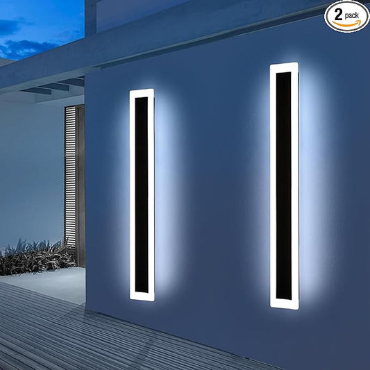 Upgrade Widened 2 Pack Long Outdoor LED Wall Light, 57inch Modern Minimalist Wall Sconces, 3 Color 3000K/4500K/6000K, 50W, IP65 Waterproof, Black Exterior Lighting Fixture for Patio, Garden, Garage