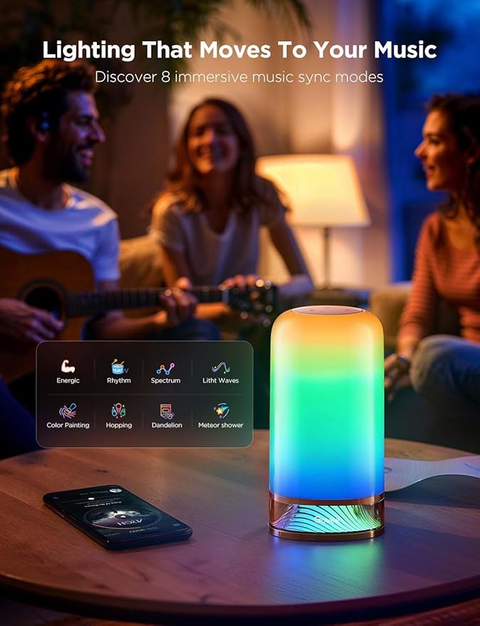 Govee RGBIC Smart Table Lamp 2, Touch Bedside Small Table Lamp Matter, Alexa Compatible, LED Desk Lamp with 64 Scene Modes, Color Changing Lamp for Bedroom Living Room Dimmable Night Light(Corded)