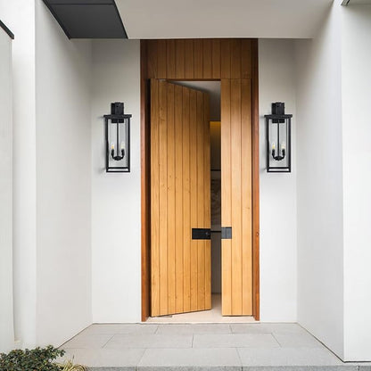26 in Large Outdoor Wall Lantern, Modern Matte Black Exterior Light Fixtures for House with Clear Glass Shade, Large Outdoor Light Fixtures Wall Mount E12 Base Garage & Porch Wall Light