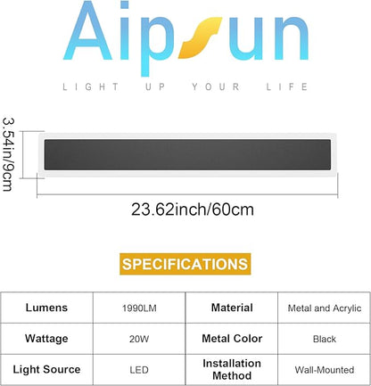 Aipsun 2 Pack Outdoor LED Wall Light,23.6 inch LED Modern Porch & Patio Wall Sconce Black Exterior Lights Wall Light for Entrance, Hallway, Garage, Porch(Warm Light 3000K)