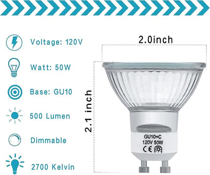 GU10 Halogen Light Bulbs 50W 120V MR16 Dimmable for Candle Warmer Light Bulbs, Wax melt Bulbs Warm White(Pack of 6)