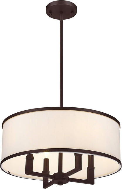Livex Lighting Fabric Shade 62615-07 Transitional Four Light Pendant from Park Ridge Collection in Bronze/Dark Finish