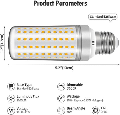 E26 LED Bulbs, 30W LED Light Bulbs Equivalent 250W, 3000K Sunset Color Warm Light, Not Dimmable,AC 110-220V, E26 Light Bulbs (2 Pack)