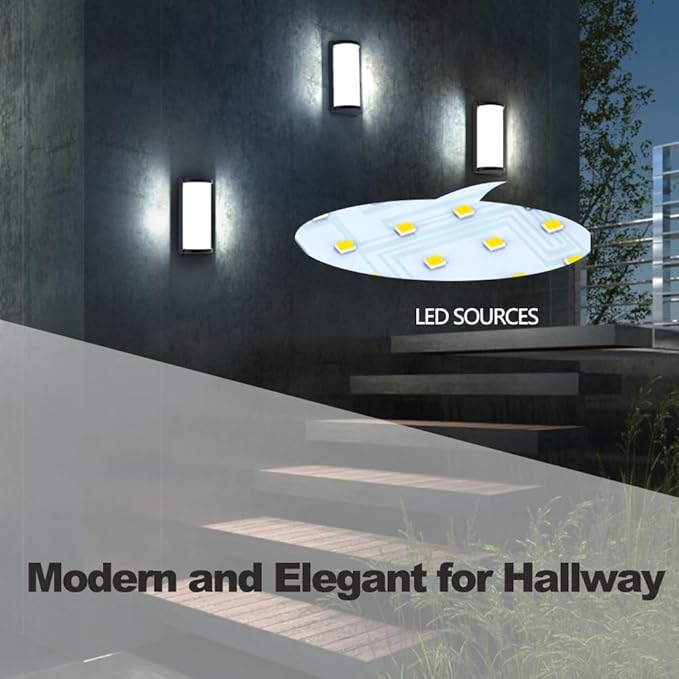 Sytmhoe Outdoor Wall Lights 2Packs,Modern 6000k Cool White LED Exterior Light Fixtures,Wall Sconces Lighting,Black Porch&Patio Light,IP65 Waterproof for Garage Hallway Stairs Gardens(2packs)