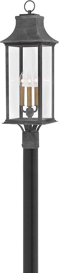 Hinkley Adair Collection Three Light Outdoor Post Top/Pier Mount, Aged Zinc w/Clear Glass