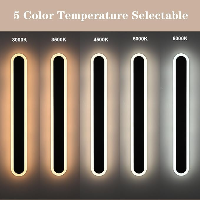 BONLICHT 24in 1Pack Modern LED Outdoor Light 3000K-6000K Dimmable Linear Outdoor Garage Sconce Wall Lighting IP65 Waterproof Exterior Wall Mount Lamp Black LED Light Fixture for Porch Patio Courtyard