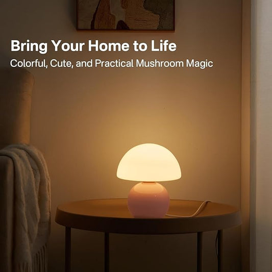 Mushroom Lamp Desk Lamp for Bedroom,Table Bedside Small Lamps for Living Room,Mushroom Decor Cute Mini Modern Mid Century Lamps for Night Stands,Unique Aesthetic Home Living Room Decor(Pink)
