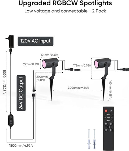 APPECK Smart Outdoor Spot Light 600lm, RGBCW+IC Color Changing Landscape Lights 2 Pack, IP65 Waterproof Low Voltage Landscape Lighting, App/Voice Control for Garden Pathway Yard Christmas Decor