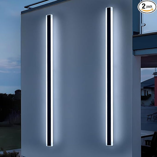 Mikeru 2Pack 71inch Outdoor Wall Light Fixtures, 3000/4500/6000K 3 Color Modern Black Linear Wall Lights Front Porch Light Wall Mounted Led Lighting for Basement, Shop,Garage Lighting Non-Dimmable