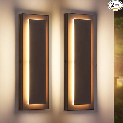 15.7'' Modern Exterior Outdoor Wall Light,Led Porch Front Door Lights Outdoor Wall Sconce,Brown Exterior Light Fixture,Long Brown Outside Sconces Wall Lighting Indoor 3000K 12W 2 PCS