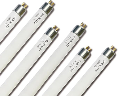 6pack F21T5/830 21Watt 34 inch Fluorescent Light Bulb, T5 3000K Soft White Linear Tube, F21T5/21W/830 Warm White Replacement for Under Counter Fixture