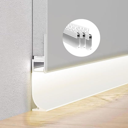 Besseto White Baseboard LED Aluminum Channel,3 x 2m Toe Kick LED Strip Light Aluminum Channel Profile Skirtingboard Baseboard Light for Living Room Bedroom Kitchen Home Theater(White 3Pack 2M 6.6ft)