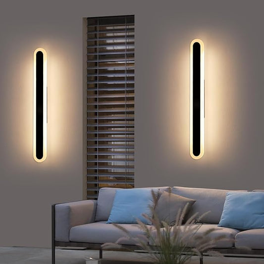 2 Pack 31.4inch Long Linear Outdoor Wall Light, 3000K-6000K Dimmable Modern Wall Mounted Sconce, IP65 Waterproof, Black Oval Exterior Lighting Fixture for Garage, Patio, Porch, Garden