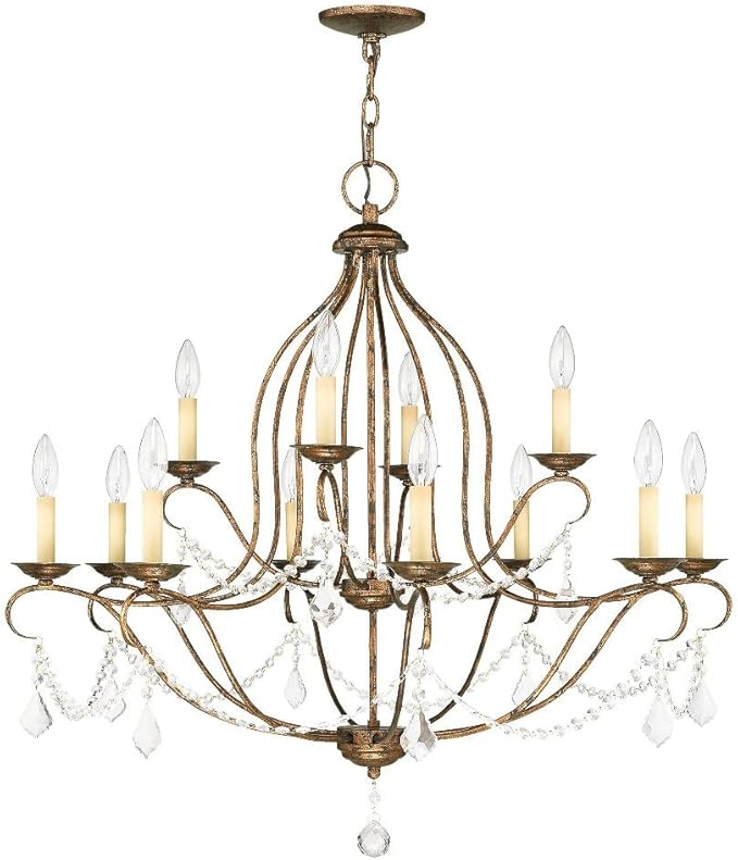 Livex Lighting 6438-71 Chesterfield 12 Light Chandelier, Hand Applied Venetian Golden Bronze