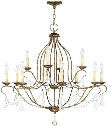 Livex Lighting 6438-71 Chesterfield 12 Light Chandelier, Hand Applied Venetian Golden Bronze