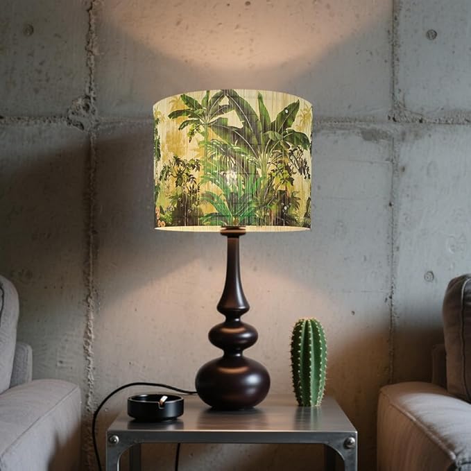 Floral Lampshade Bamboo Made With Tropical Plants green Design, Suitable For Floor Lamps And Desk Lamps, Art deco, Rustic And Elegant, Groovy Unique(11.8 * 9Inch) (Tropical Tree A)