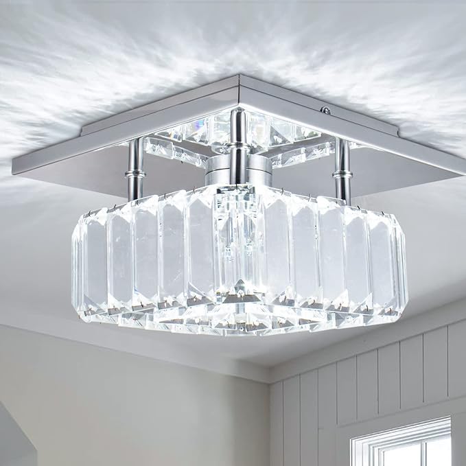 CLAIRDAI Crystal Ceiling Light Square Flush Mount LED Ceiling Light Fixture Modern Led Chandelier Crystal Ceiling Lamps for for Kitchen Hallway Foyer Living Room Bedroom 6500K Cool White