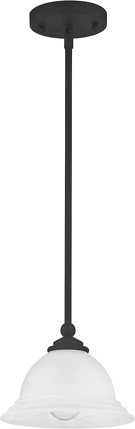 Livex Lighting Glass Shade 4256-04 North Port 1 Light Black Mini Pendant with White Alabaster Glass