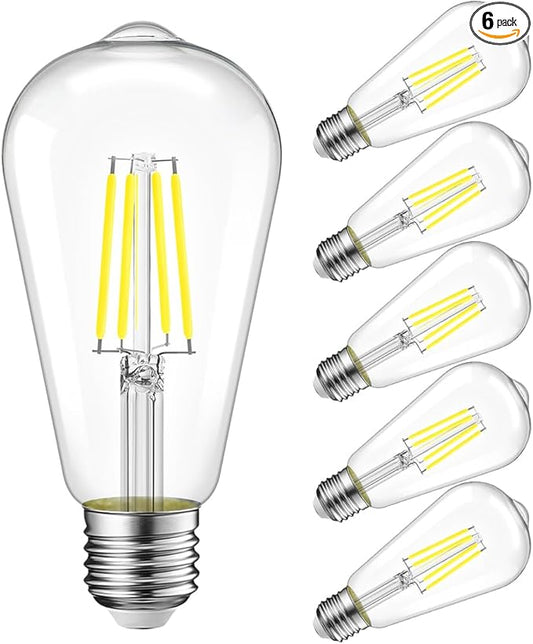 LVWIT ST21 LED Edison Light Bulbs 5W(40W Equivalent) Dimmable 5000K Warm White Vintage Edison Light Bulb E26 Medium Base, Antique Glass Style for Home, Bedroom, Office, Farmhouse(6-Pack)