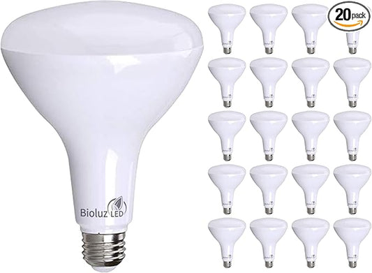 Bioluz 20 Pack Brightest BR40 LED Light Bulb - INSTANT ON Warm Light Bulbs Energy Saving 16W (120W Replacement) 2700K 1400 Lumen Led Bulbs Indoor & Outdoor Lighting Smooth Dimmable Lightbulb UL Listed