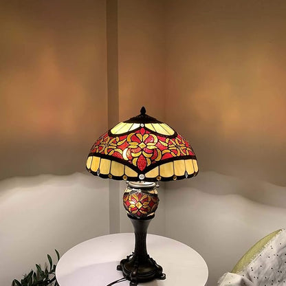 Bieye L10802 Baroque Tiffany Style Stained Glass Table Lamp Lighted Base for Living Room Bedside Home Decoration (16-inch, Red)