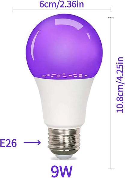 8-Pack LED Black Bulb, A19, UVA 385-400NM, 9W (100W Equivalent), E26 Head, Non-Dimmable, for Halloween Decorations, Glow Parties, Fluorescent Posters