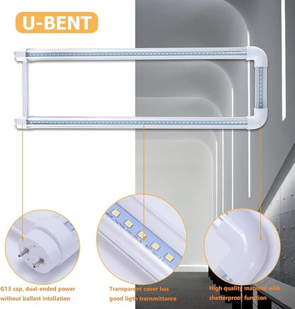 12-Pack T8 U Bend LED Tube Light 2FT 24W (60W Equivalent) U Shaped Bulb 6000K Daylight White 2640lm for Fluorescent Replacement, Dual-End Powered