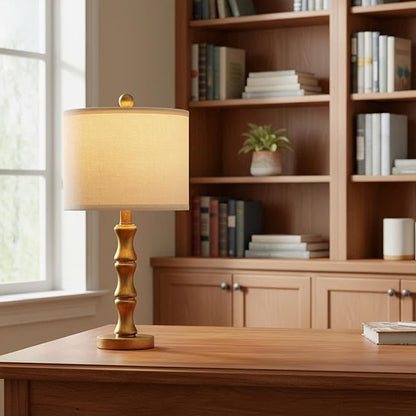 BOBOMOMO 20.5" Vintage Nightstand Lamps Set of 2, Farmhouse Table Lamps with Antique Gold Resin Base & Linen Shade, Small Bedside Lamp for Bedroom, Living Room, Office & Elegant Home Décor