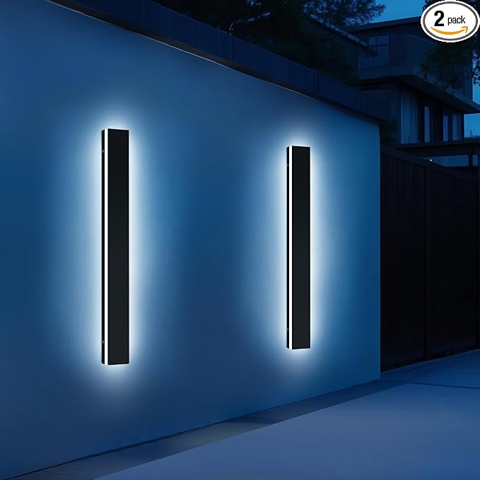 Upgrade Widened 2 Pack 57inch Long Modern Outdoor Wall Lighting, Dimmable 3000K-6000K, IP65 Waterproof Exterior Wall Sconces, Black Linear LED Porch Light for House, Yard, Garden with Remote Control