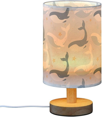 Bedside Lamp Cute Whales Marine Table Lamp for Bedroom LED Nightstand Lamp Shade USB Ports Wood Base for Living Room Dorm Office