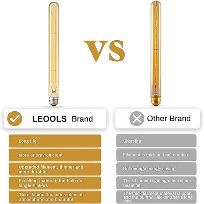 Leools T300 Led Long Bulbs,12W Dimmable Tubular Bulb,100 Watt Equivalent,E26 Edison Style Vintage LED Filament Light Bulb,Amber Glass,2700K Warm White,11.8inch(300mm) Tall T10 Light Bulbs,4-Pack.