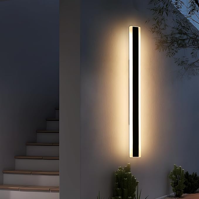 57inch Modern Outdoor Wall Sconce, 3 Color 3000K/4500K/6000K, 50W, IP65 Waterproof Outside Long Wall Lights, Minimalist Linear Wall Lamp Lighting for Balcony, Patio, Porch, Garage