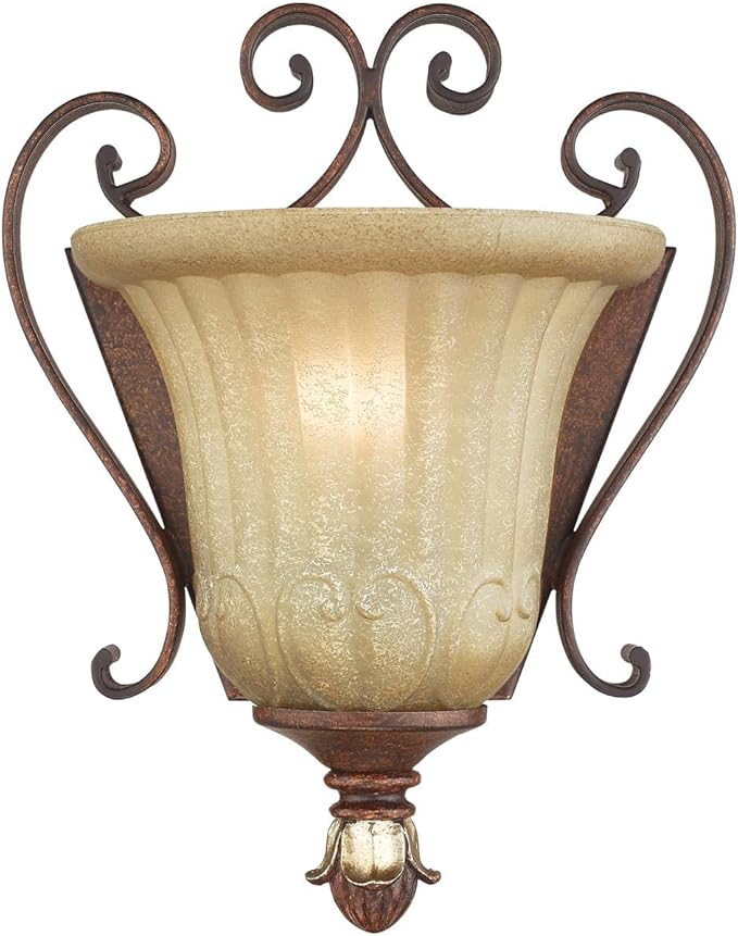 Livex Lighting 8560-63 Villa Verona 1 Light Verona Bronze Finish ADA Wall Sconce with Aged Gold Leaf Accents and Rustic Art Glass
