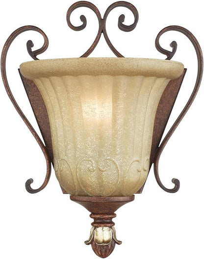 Livex Lighting 8560-63 Villa Verona 1 Light Verona Bronze Finish ADA Wall Sconce with Aged Gold Leaf Accents and Rustic Art Glass