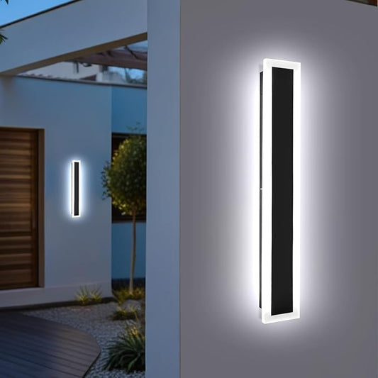 24 Inch Linear Modern Outdoor Wall Light 3000K-6000K Dimmable Long Outdoor Wall Light Black Linear Exterior Wall Sconces IP65 Waterproof Long Exterior Light Fixtures for Garage Porch Patio