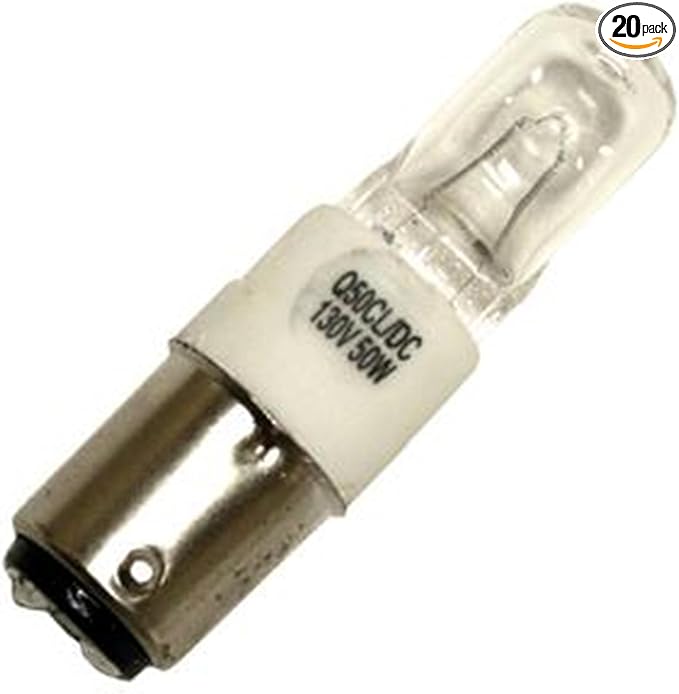 20 Qty. Halco 130V 50W T4 BA15D Prism Q50CL/DC 50w 130v Halogen Clear Lamp Bulb