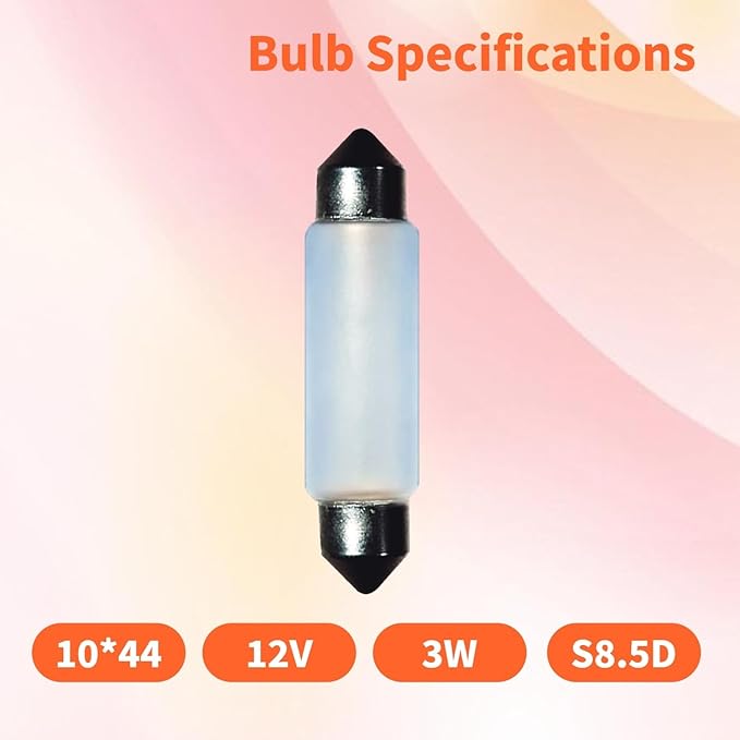 10 Pack Frosted Festoon Bulb Sv8.5-8 T3.25 10X44mm, 12V3W Under Cabinet Light Bulb Xenon Festoon Light Bulb Dome Light Car Trunk Cargo Light Interior Door Light