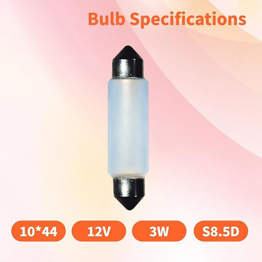 10 Pack Frosted Festoon Bulb Sv8.5-8 T3.25 10X44mm, 12V3W Under Cabinet Light Bulb Xenon Festoon Light Bulb Dome Light Car Trunk Cargo Light Interior Door Light