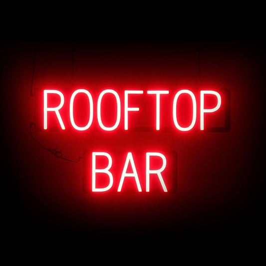 SpellBrite ROOFTOP BAR Sign | Location-Related Sign with Neon Look, Red LED Light Source | 27.8" x 15.0"