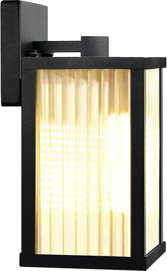 Outdoor Wall Light Fixtures, Exterior Waterproof Lanterns, Porch Sconces Wall Mounted Lighting with E26 Sockets & Glass Shades, Modern Matte Black Wall Lamps for Patio Front Door Entryway