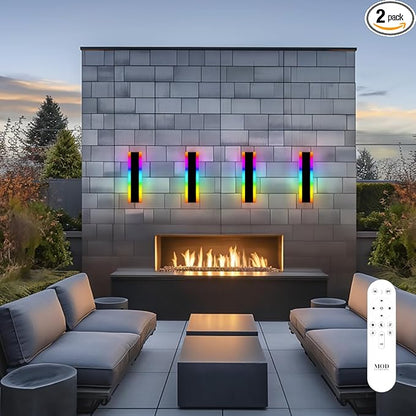 𝗠𝗢𝗗 𝗟𝗜𝗚𝗛𝗧𝗜𝗡𝗚 Haylen RGB | Long Outdoor Wall Lights, 7 Colors and 358 Light Effects, Dimmable with Remote Modern Linear Exterior Light Fixture, Waterproof Wall Sconce 45W, 2-Pack (RGB |12")