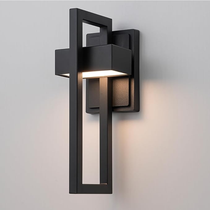 Outdoor Wall Lights Modern LED Exterior Lighting Fixtures, 3000K 15W Outdoor Wall Sconce for Porch, Matte Black Outside Wall Mount Lights for Front Door House Garage Indoor.