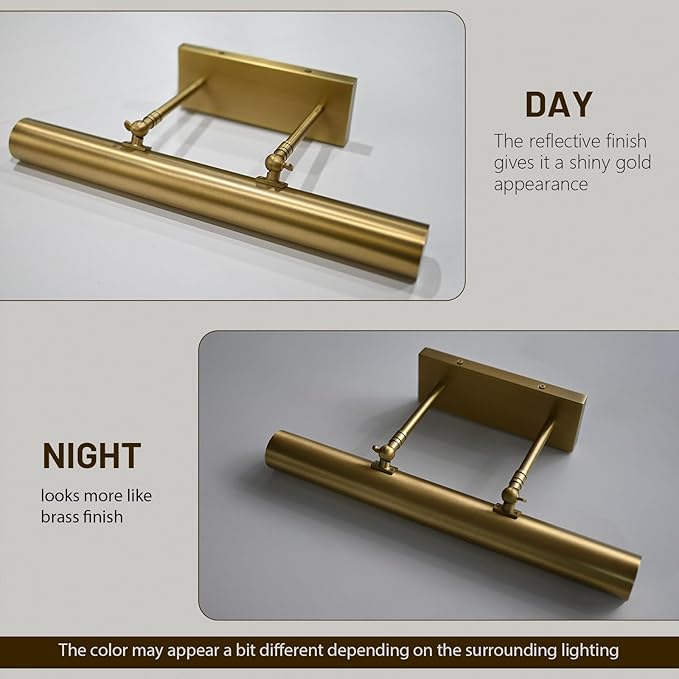 Brass Picture Lights for Wall, 24" Linear Picture Light Hardwired, 3-Light Brush Gold Art Light, Warm White 2700k Dimmable Picture Lamp, 270° Picture Frame Light for Bathroom, Living Room, Hallway