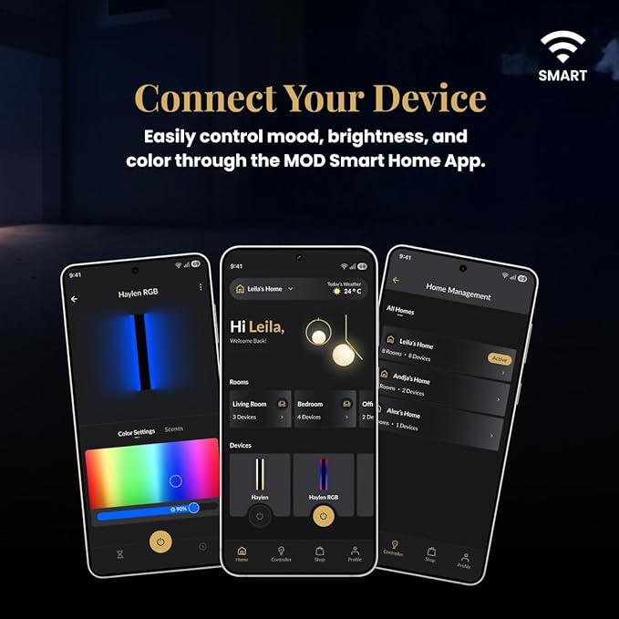 𝗠𝗢𝗗 𝗟𝗜𝗚𝗛𝗧𝗜𝗡𝗚 Waterproof Outdoor Wall Light with Smart Home App, Wi-Fi/Bluetooth, Adjust 3000K-6000K & Brightness, LED Long Porch Lights with App Control, 1-Pack (79" | Smart Home)