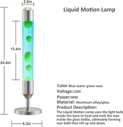 24.4-Inch Relaxing Liquid Motion Lamps,Magma Lamps, Home Decor Living Room Office Bedroom Lamp ((Green Wax, Blue Water/Silver))