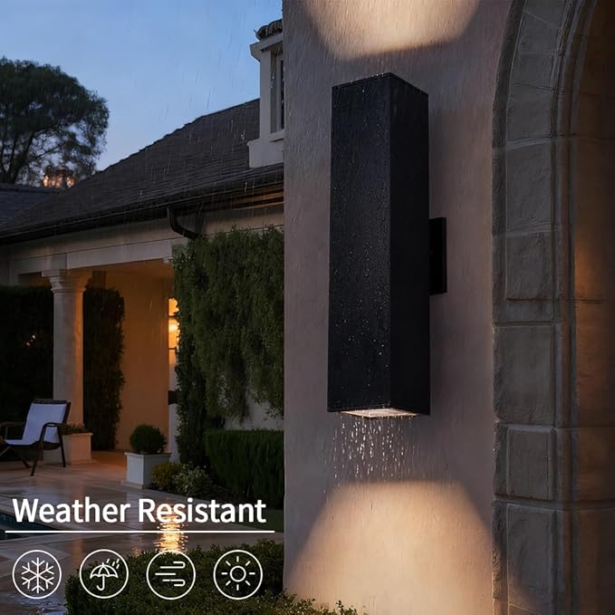 Cerdeco 2 Pack Aluminum Modern Outdoor Wall Light, 18" Exterior Up Down Light Fixtures,Black Front Door Wall Lighting with E26 Sockets [ETL Listed]
