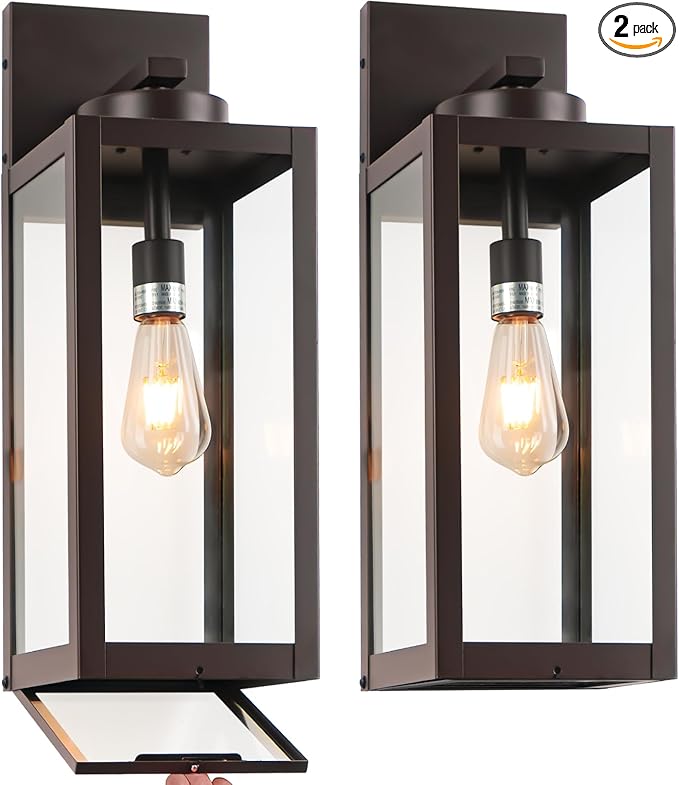 20" Large Outdoor Wall Lights with Closed Bottom - Oil Rubbed Bronze Outdoor Light Fixture Porch Lantern Wall Mounted, Waterproof Modern Exterior Wall Sconce Coach Lamps for House, E26, 2 Packs